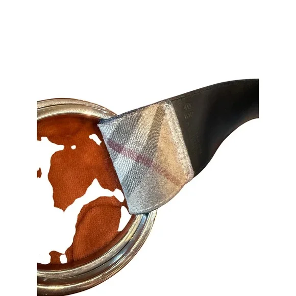 BURBERRY‎ Suede Nova Check Belt with Double Ring Buckle Silver Tone quiet luxury - Picture 11 of 12